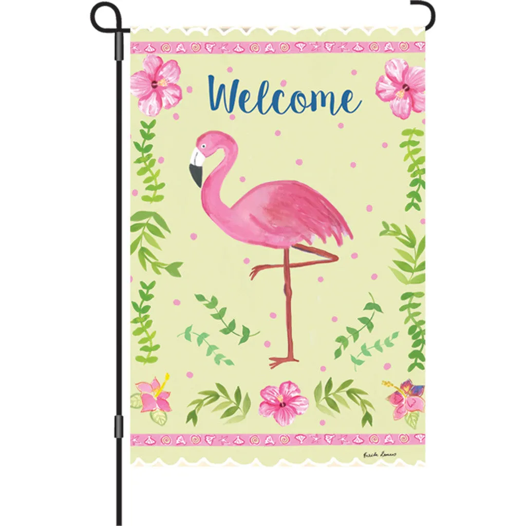 12 in. Welcome Garden Flag - Coastal Flamingo