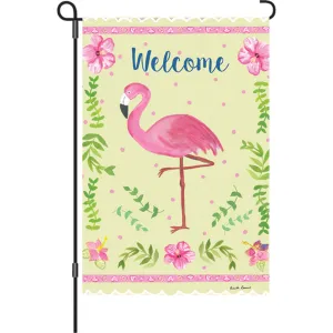 12 in. Welcome Garden Flag - Coastal Flamingo