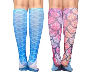 2 Pairs 3D Mermaid Knee High Socks for Girls
