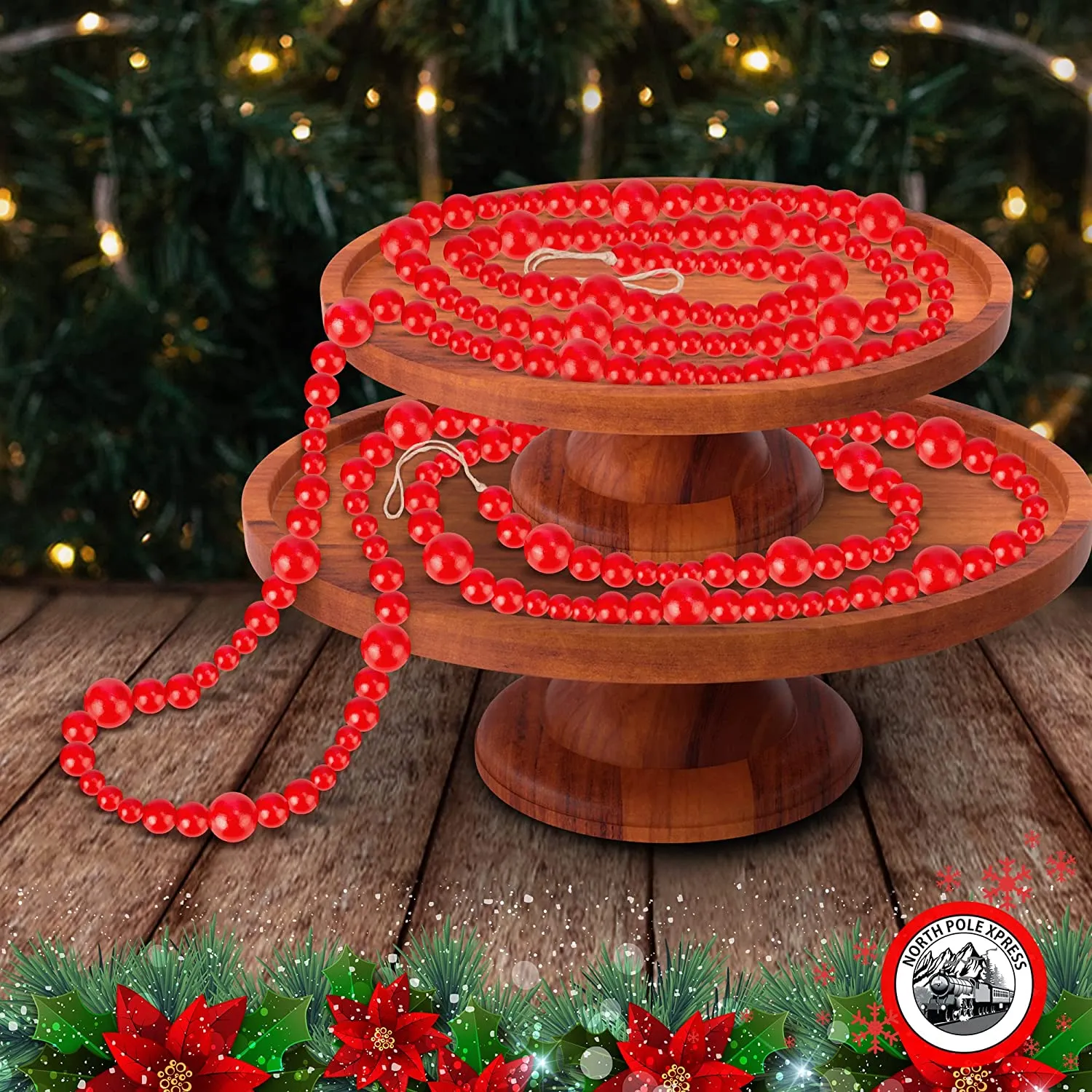 9 Foot Red Wood Bead Ball Christmas Garland