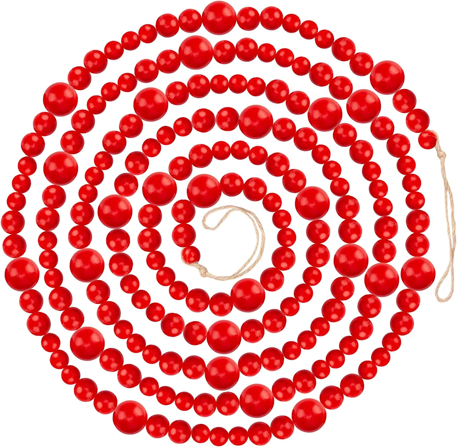 9 Foot Red Wood Bead Ball Christmas Garland