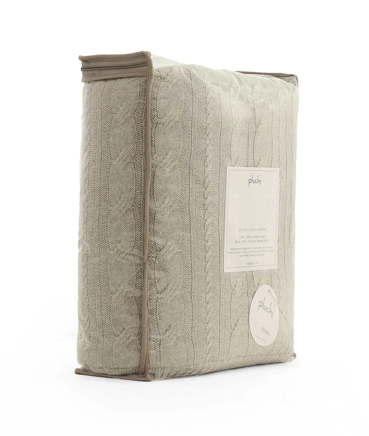 Arch Cable  Cotton Knitted Single Bed Sherpa Blanket (Vanilla Grey Mélange)