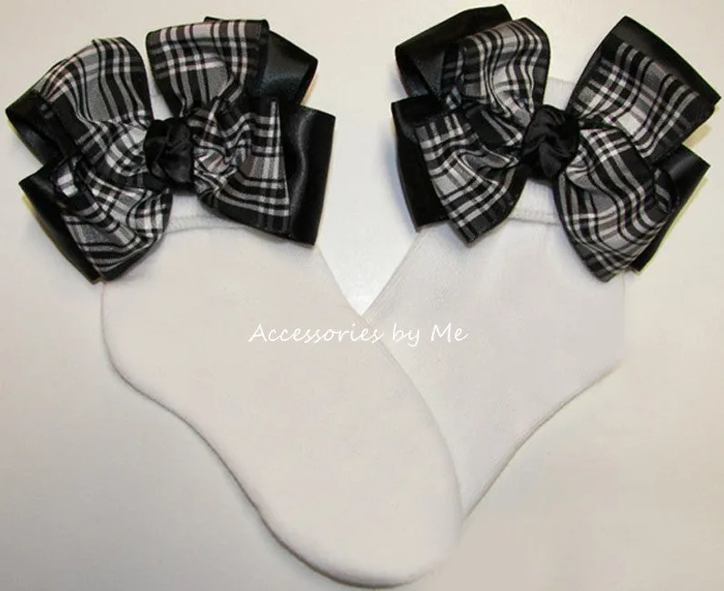 Black White Plaid Bow Socks