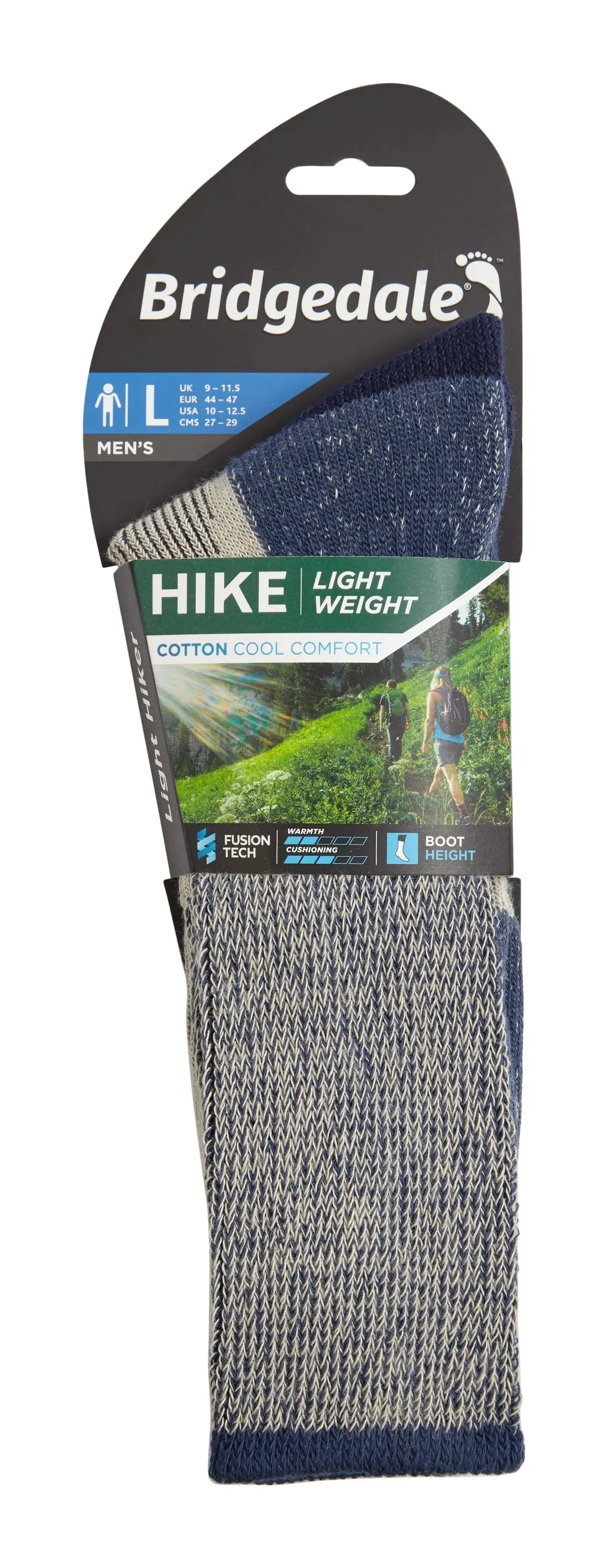 Bridgedale Hike Cotton Cool Comfort Lightweight Walking Socks Size 12  Indigo