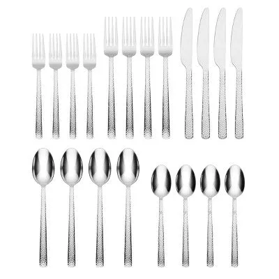 Cambridge Silversmiths 20pc Henrietta Hammered Mirror Flatware Set