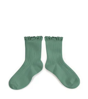 Collegien Ribbed Lace Trim Ankle Socks / Celadon