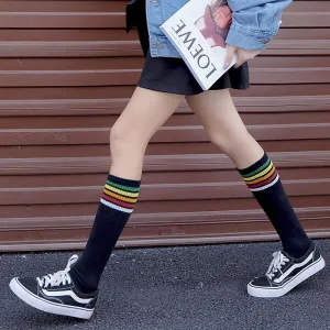 Colorful Stripes Teenage Fashion Ribbed High Socks