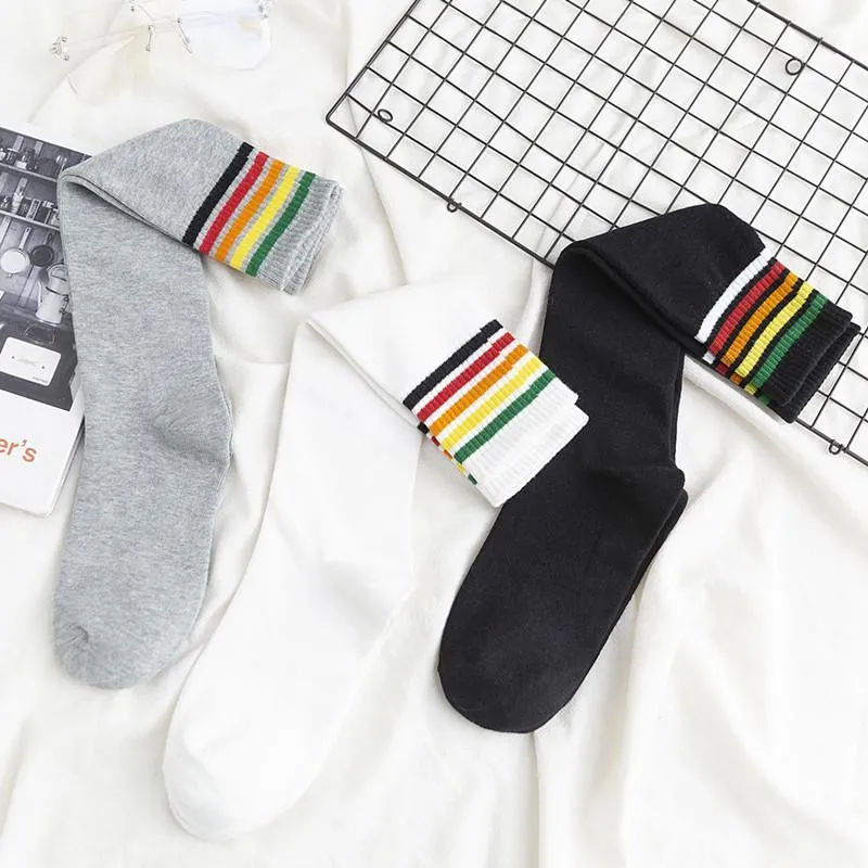 Colorful Stripes Teenage Fashion Ribbed High Socks