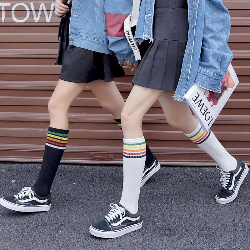 Colorful Stripes Teenage Fashion Ribbed High Socks