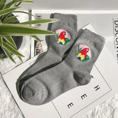 Cute Parrots Birds Cotton Ankle Knit Socks
