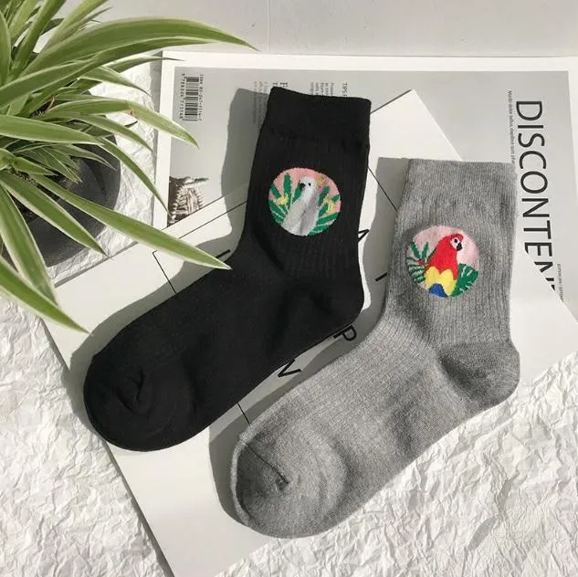 Cute Parrots Birds Cotton Ankle Knit Socks