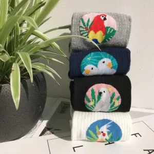 Cute Parrots Birds Cotton Ankle Knit Socks