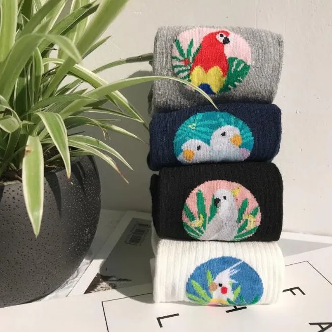 Cute Parrots Birds Cotton Ankle Knit Socks