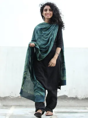Deep Indigo Green Cotton Hand Block Printed Dupatta   - D04170412