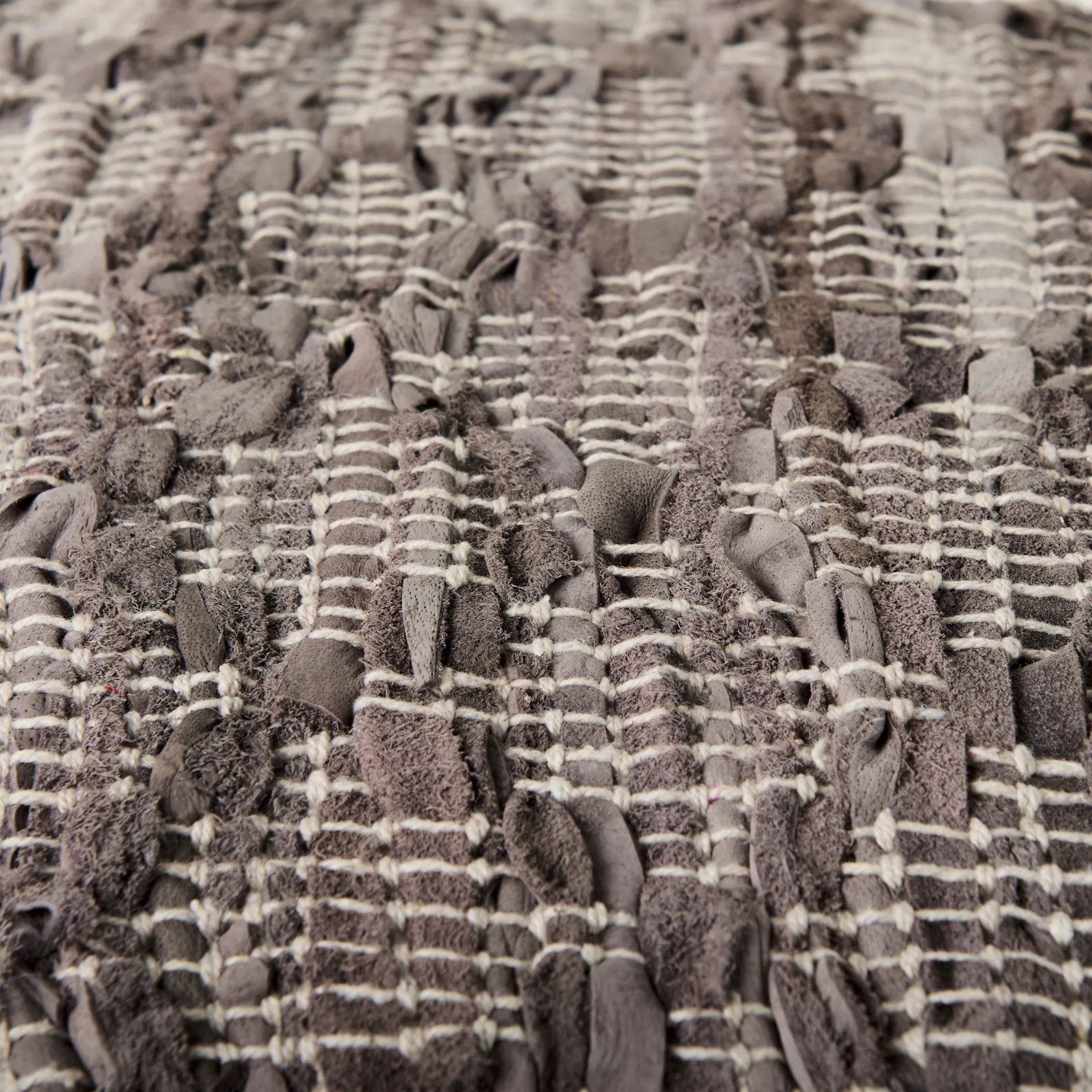 Falguni Pouf Gray Leather & Cotton
