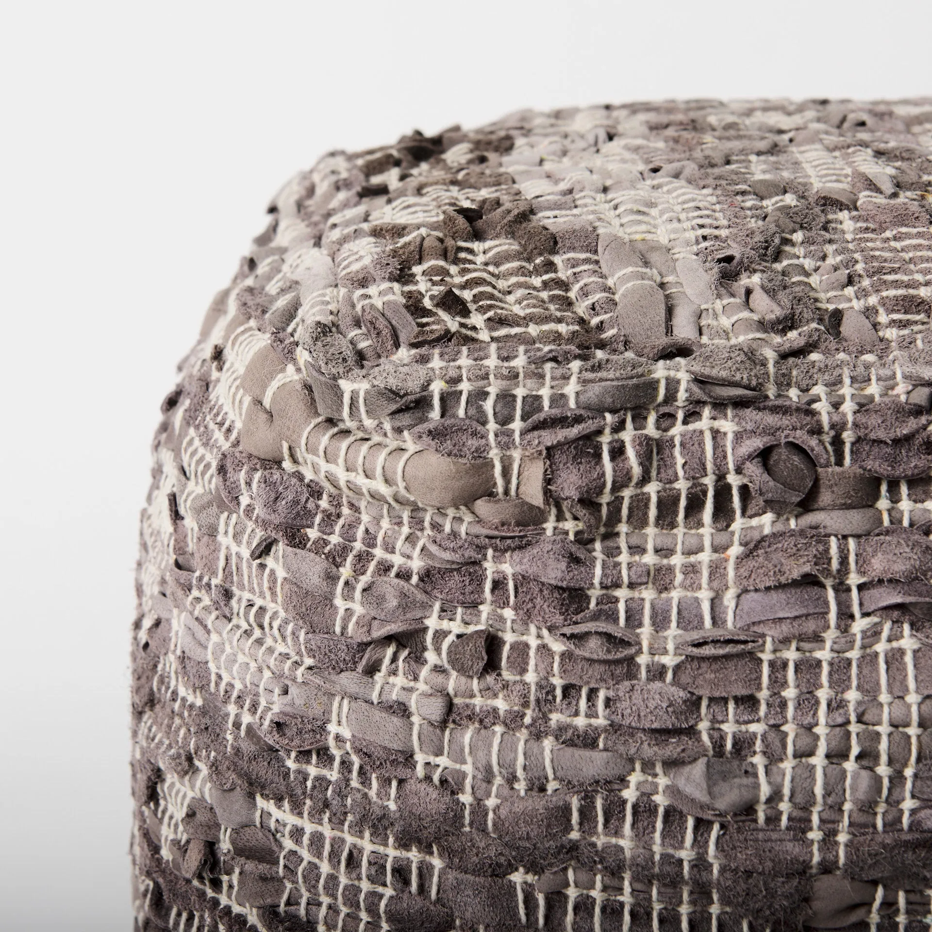 Falguni Pouf Gray Leather & Cotton