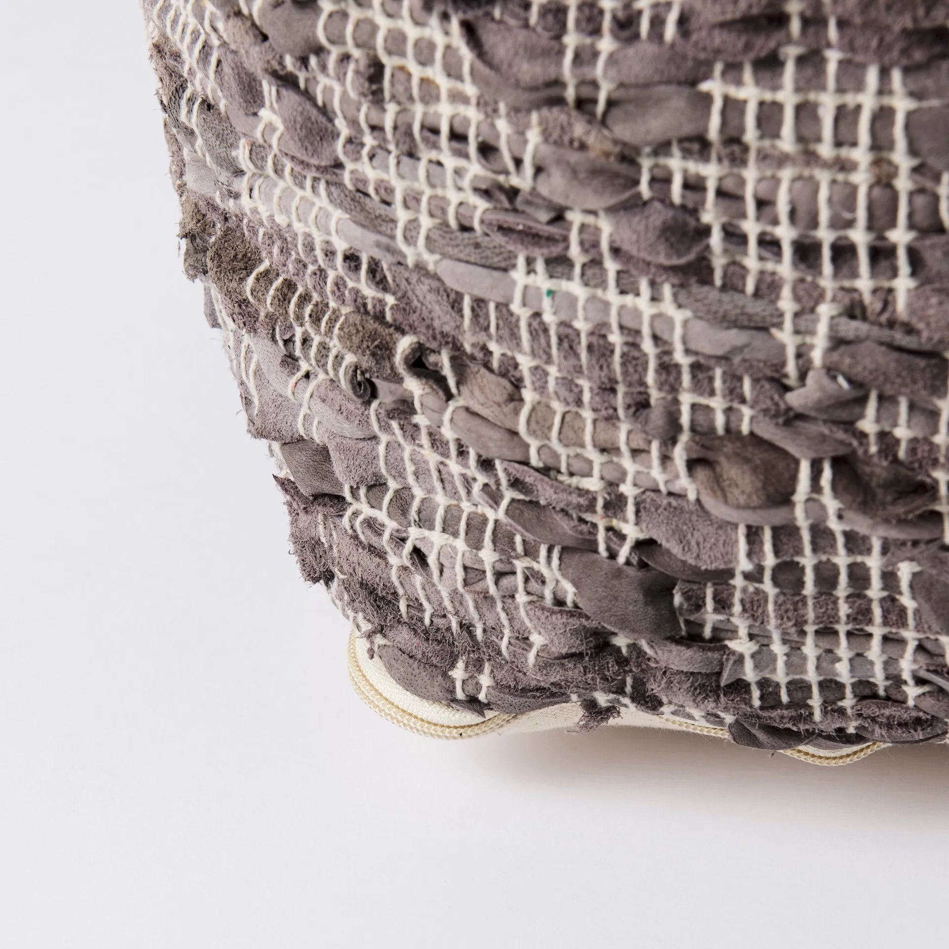 Falguni Pouf Gray Leather & Cotton