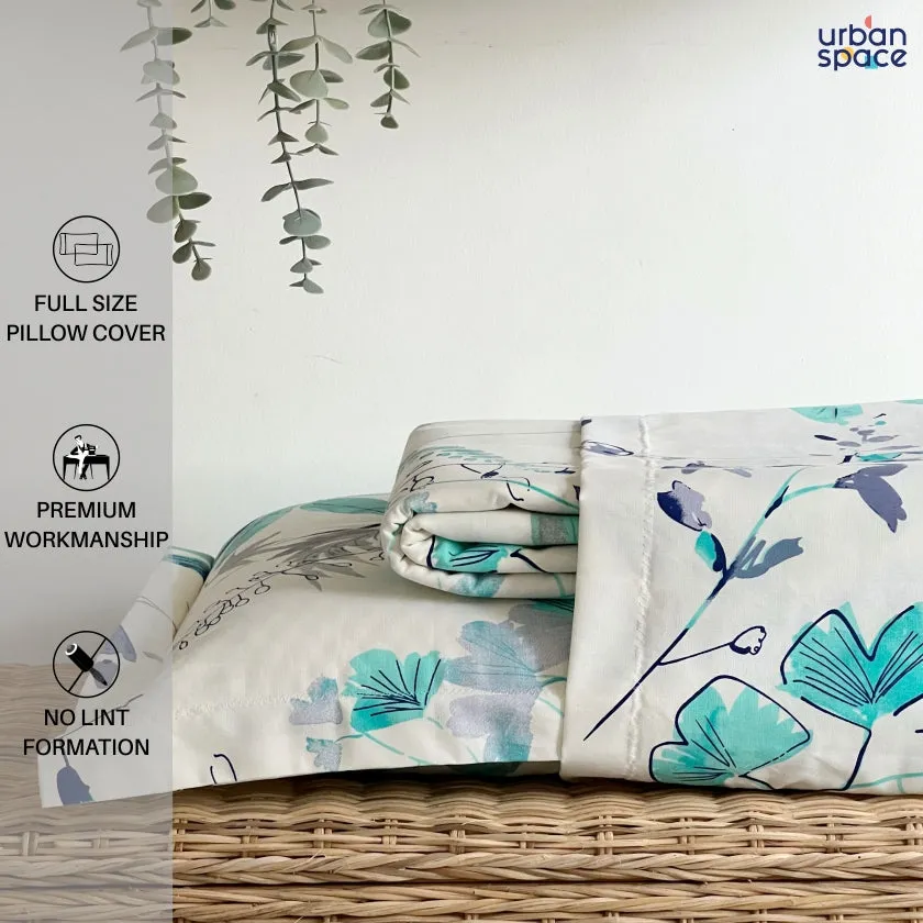 Fitted King Size Cotton Bedsheet - Floral Feast Turquoise