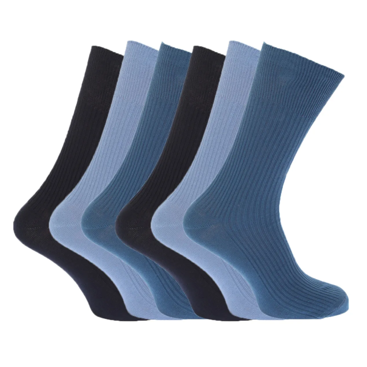 FLOSO Mens Ribbed Non Elastic Top 100% Cotton Socks (Pack Of 6)