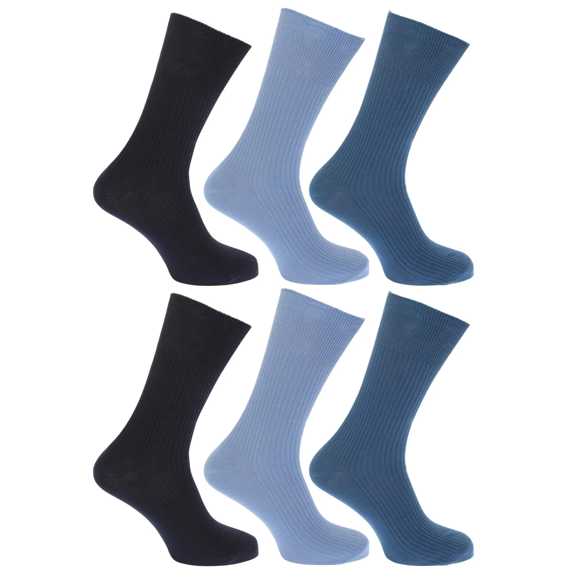 FLOSO Mens Ribbed Non Elastic Top 100% Cotton Socks (Pack Of 6)