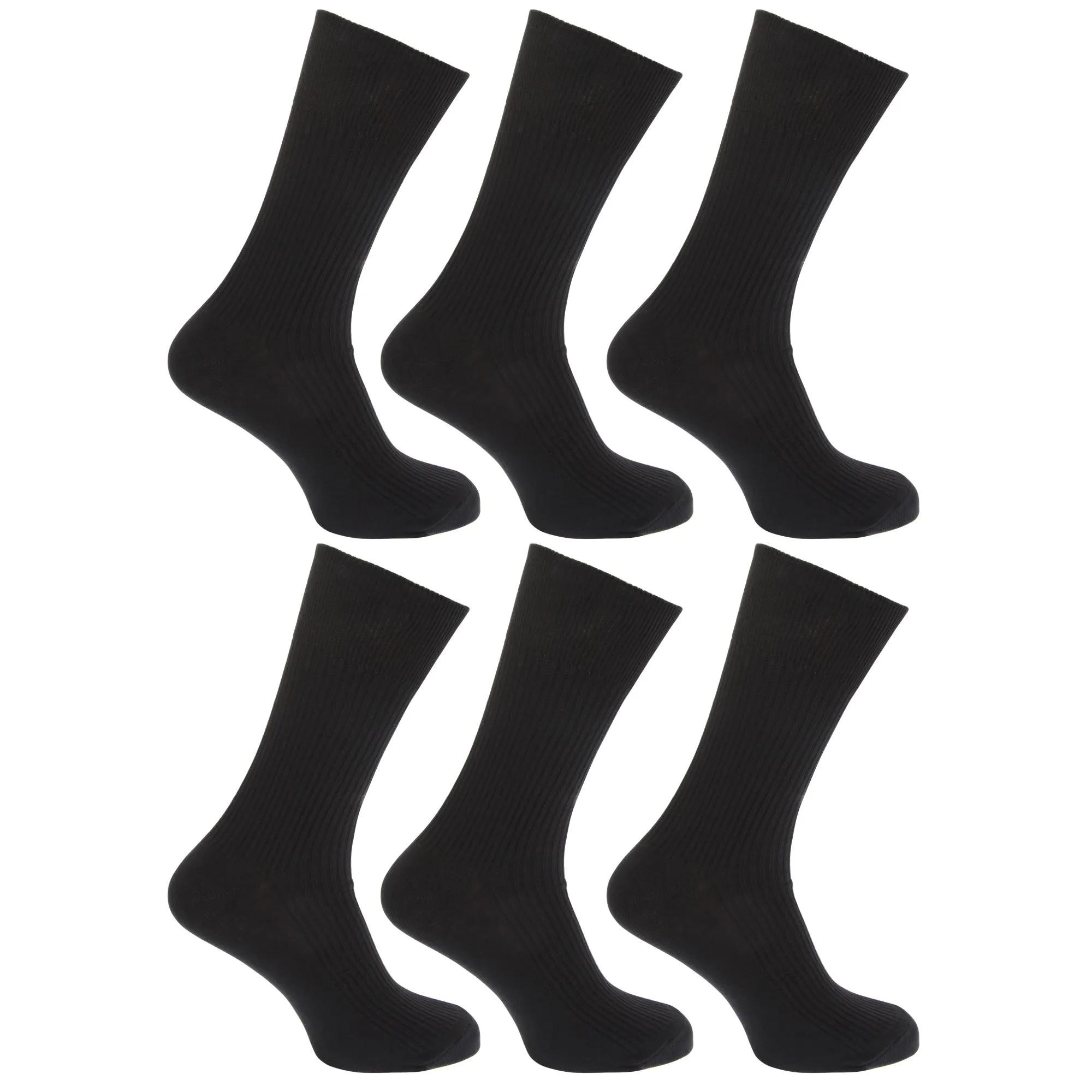 FLOSO Mens Ribbed Non Elastic Top 100% Cotton Socks (Pack Of 6)