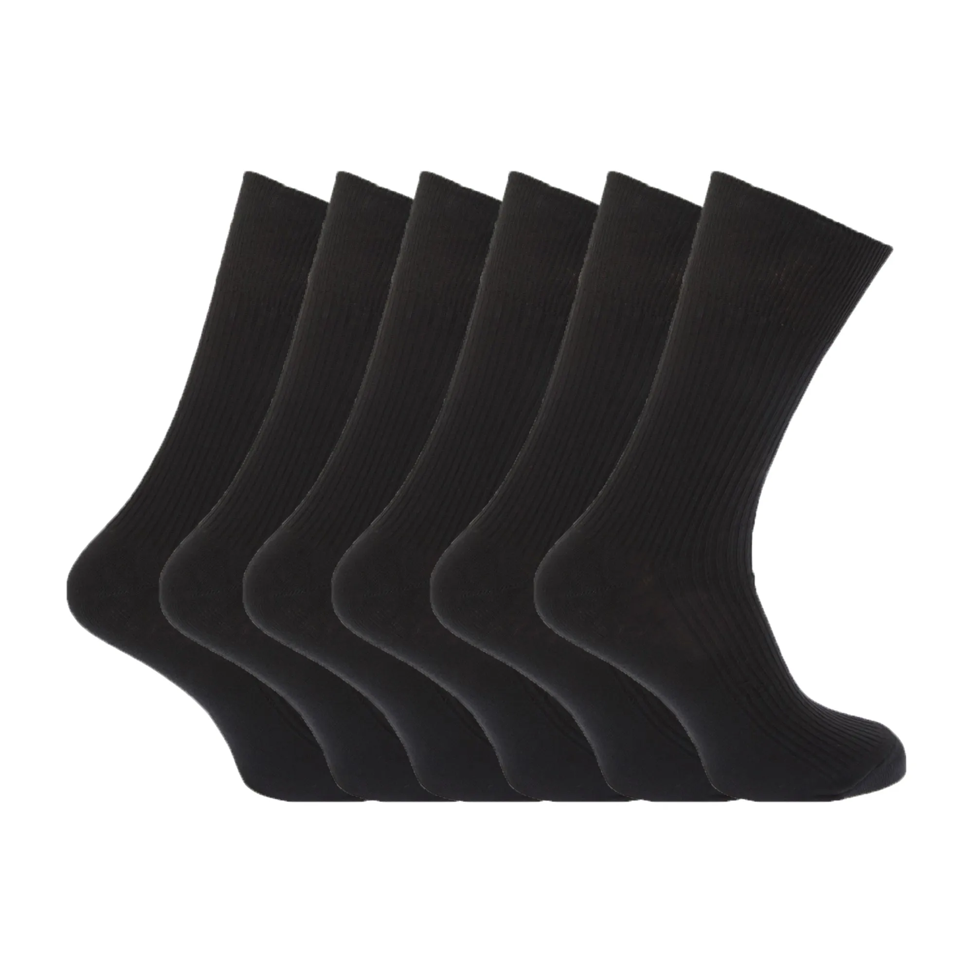 FLOSO Mens Ribbed Non Elastic Top 100% Cotton Socks (Pack Of 6)