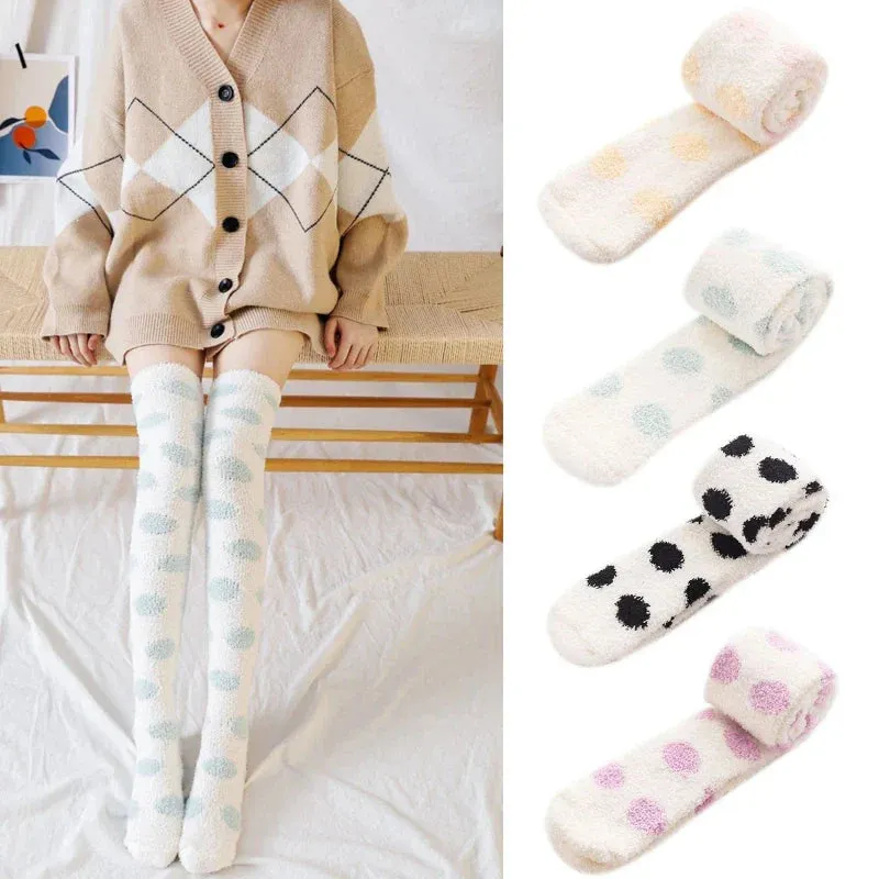 Cozy Fuzzy Spotted Thigh-High Socks