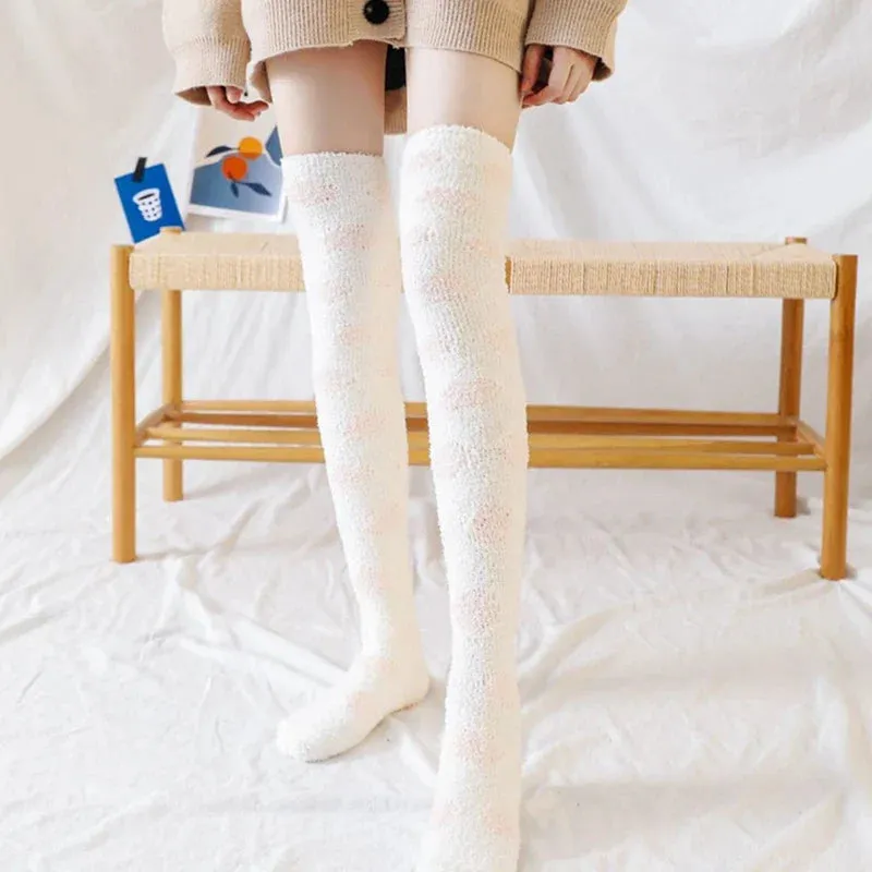 Cozy Fuzzy Spotted Thigh-High Socks