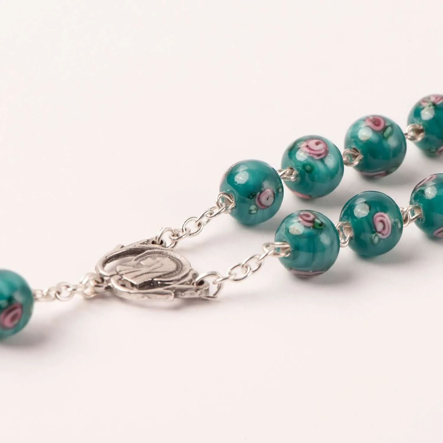 GREEN MURANO GLASS ROSARY - SILVER
