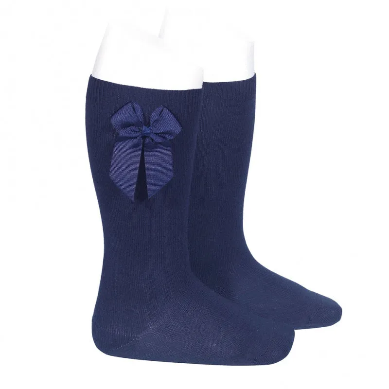 Knee Socks with Side Bow (Marine Blue)