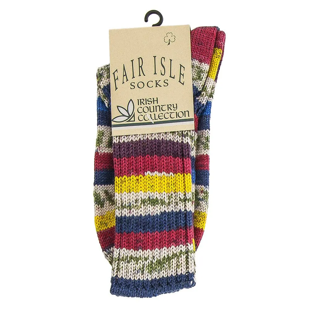 Ladies Delightful Tri Color Pattern Designer Irish Wool Country Socks
