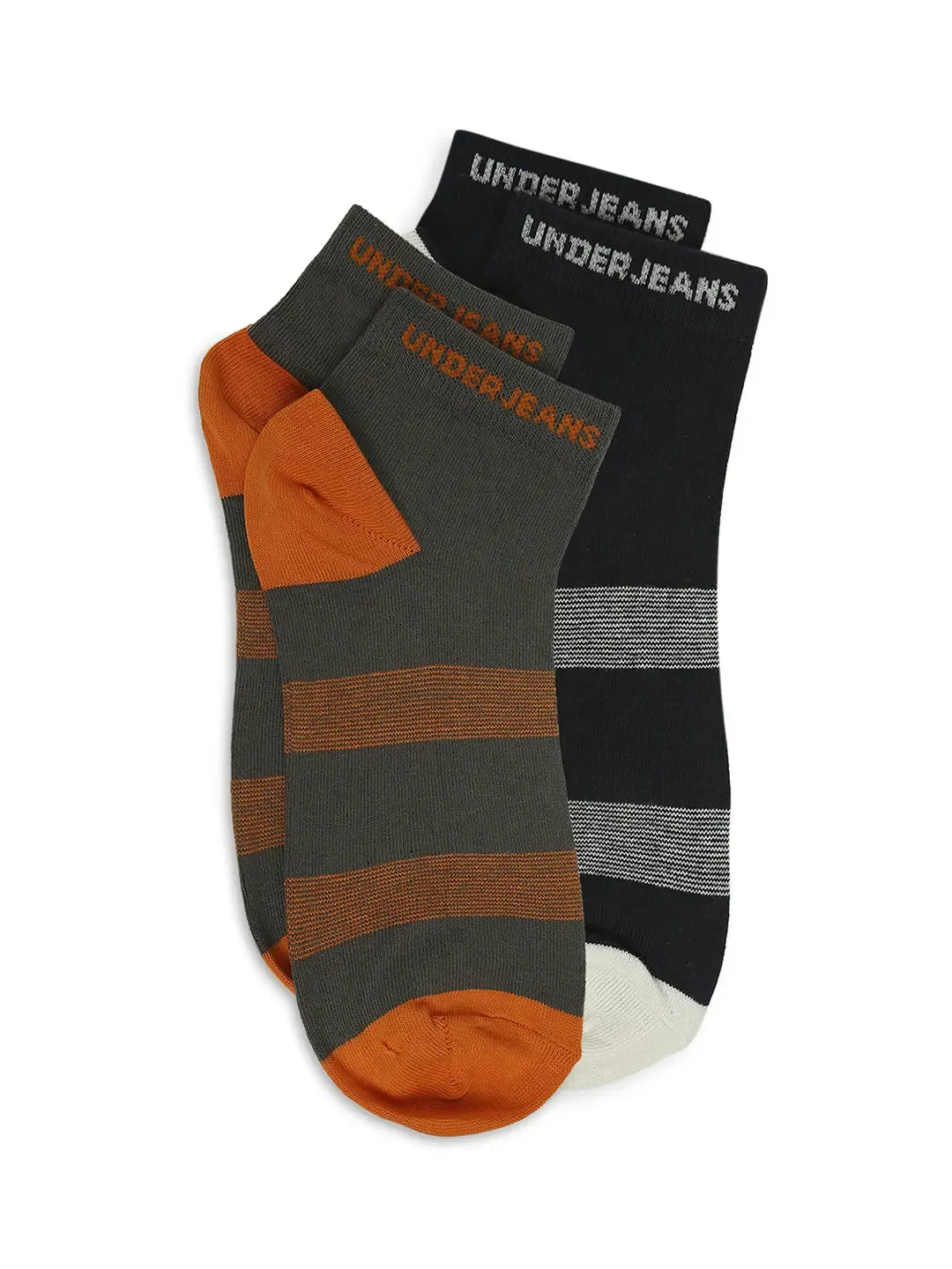 Men Premium Dark Grey & Navy Ankle Length Socks - Pack Of 2- Underjeans By Spykar