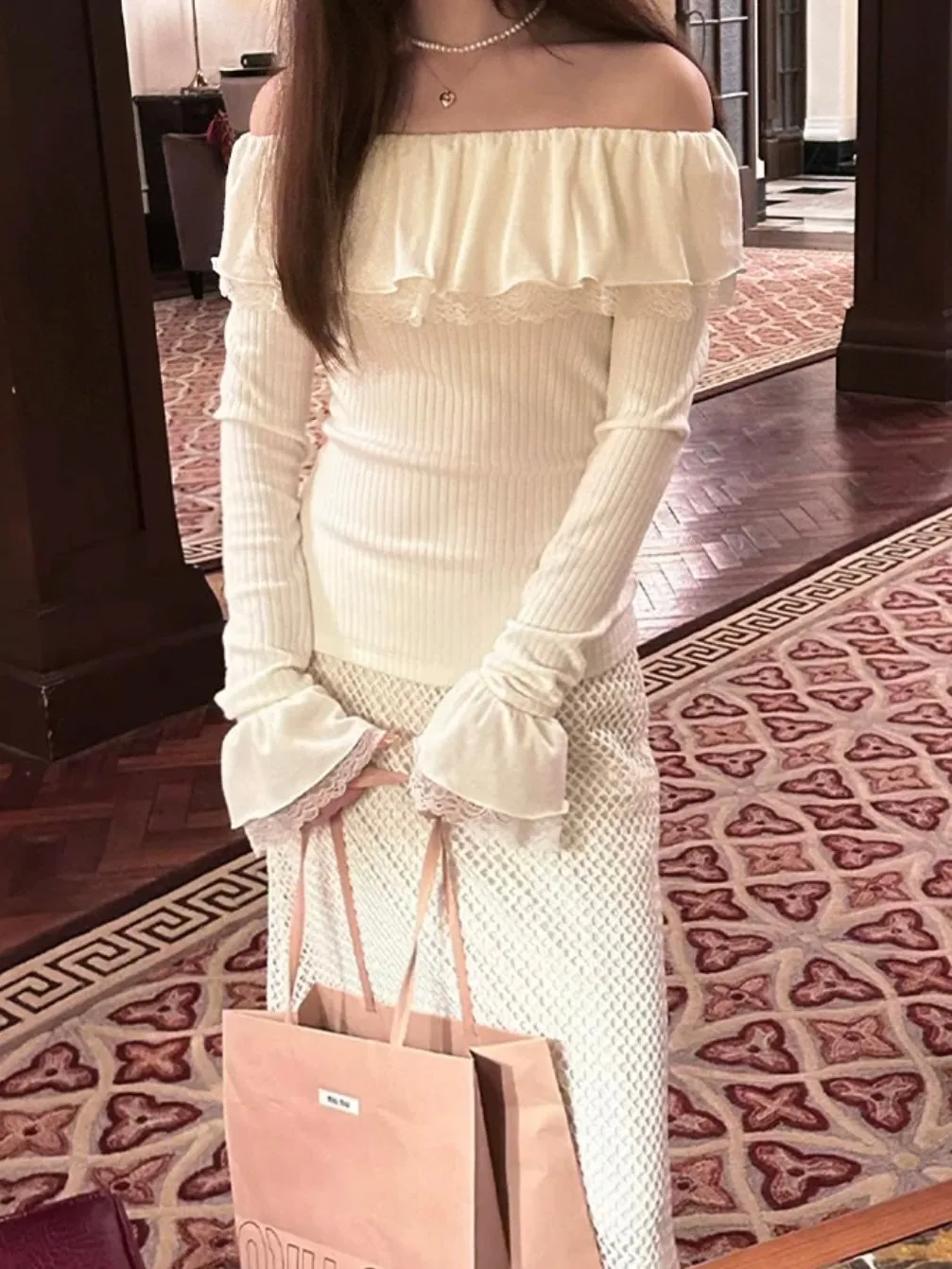 [Mummy Cat] Fluffy French Lace Top