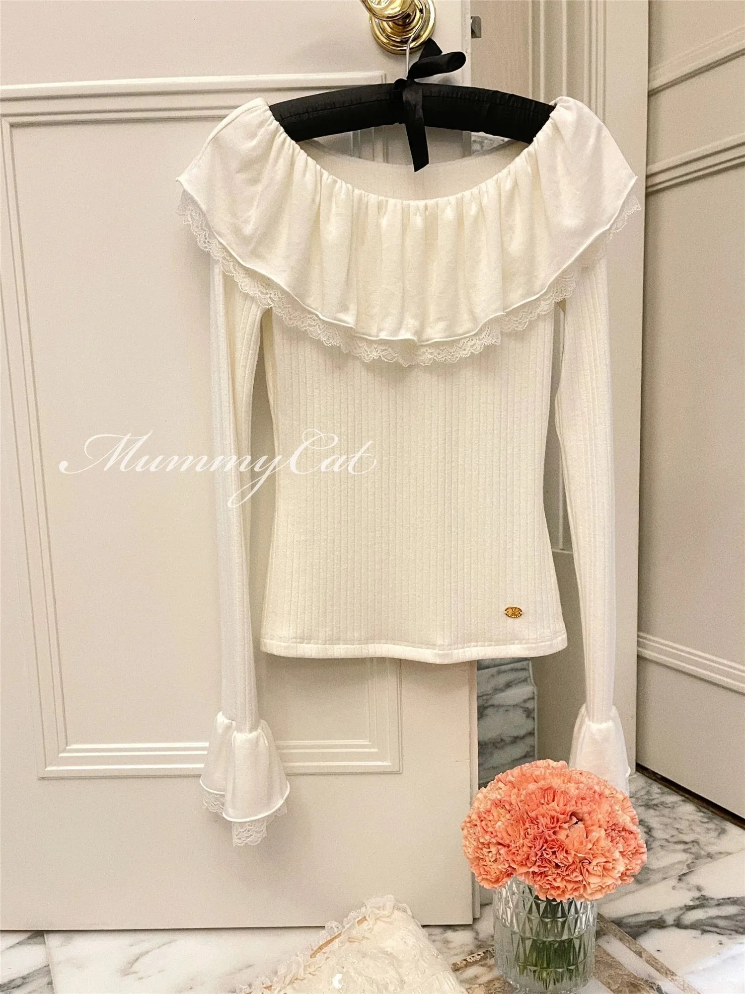 [Mummy Cat] Fluffy French Lace Top