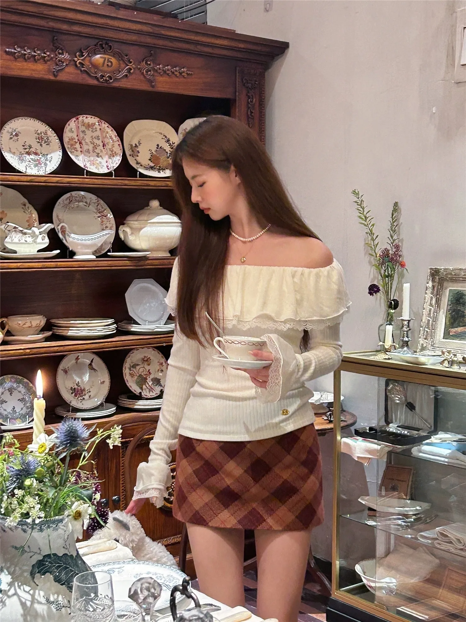 [Mummy Cat] Fluffy French Lace Top