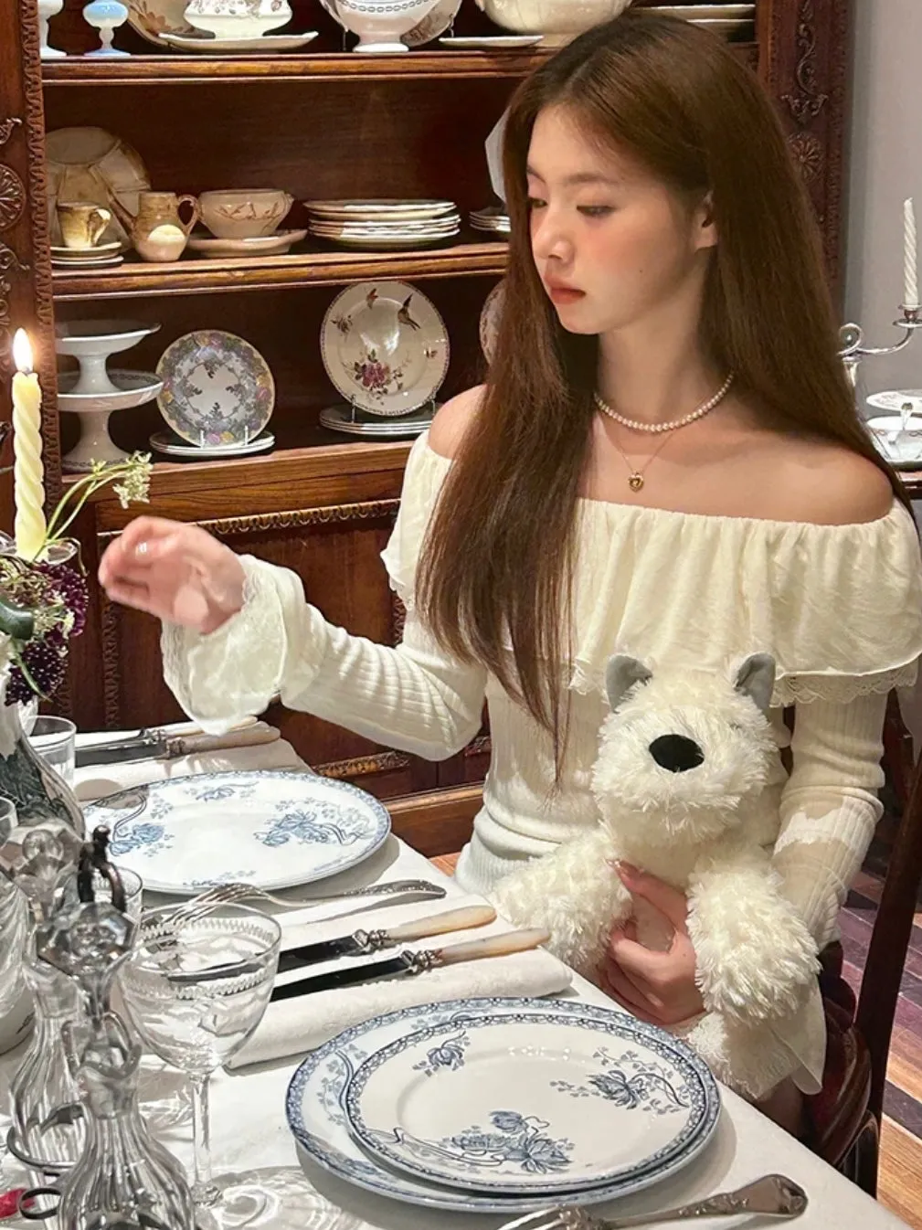 [Mummy Cat] Fluffy French Lace Top