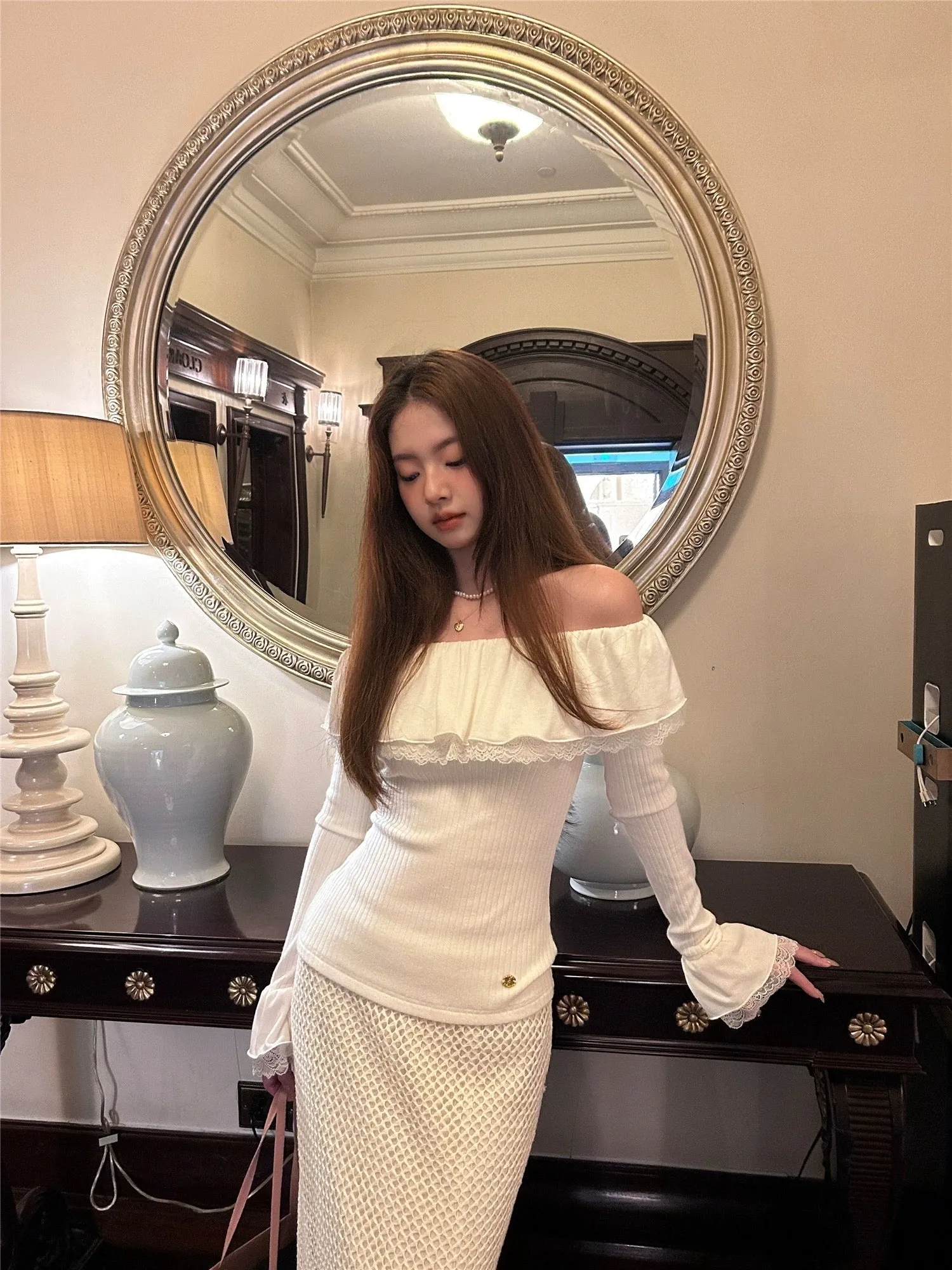 [Mummy Cat] Fluffy French Lace Top