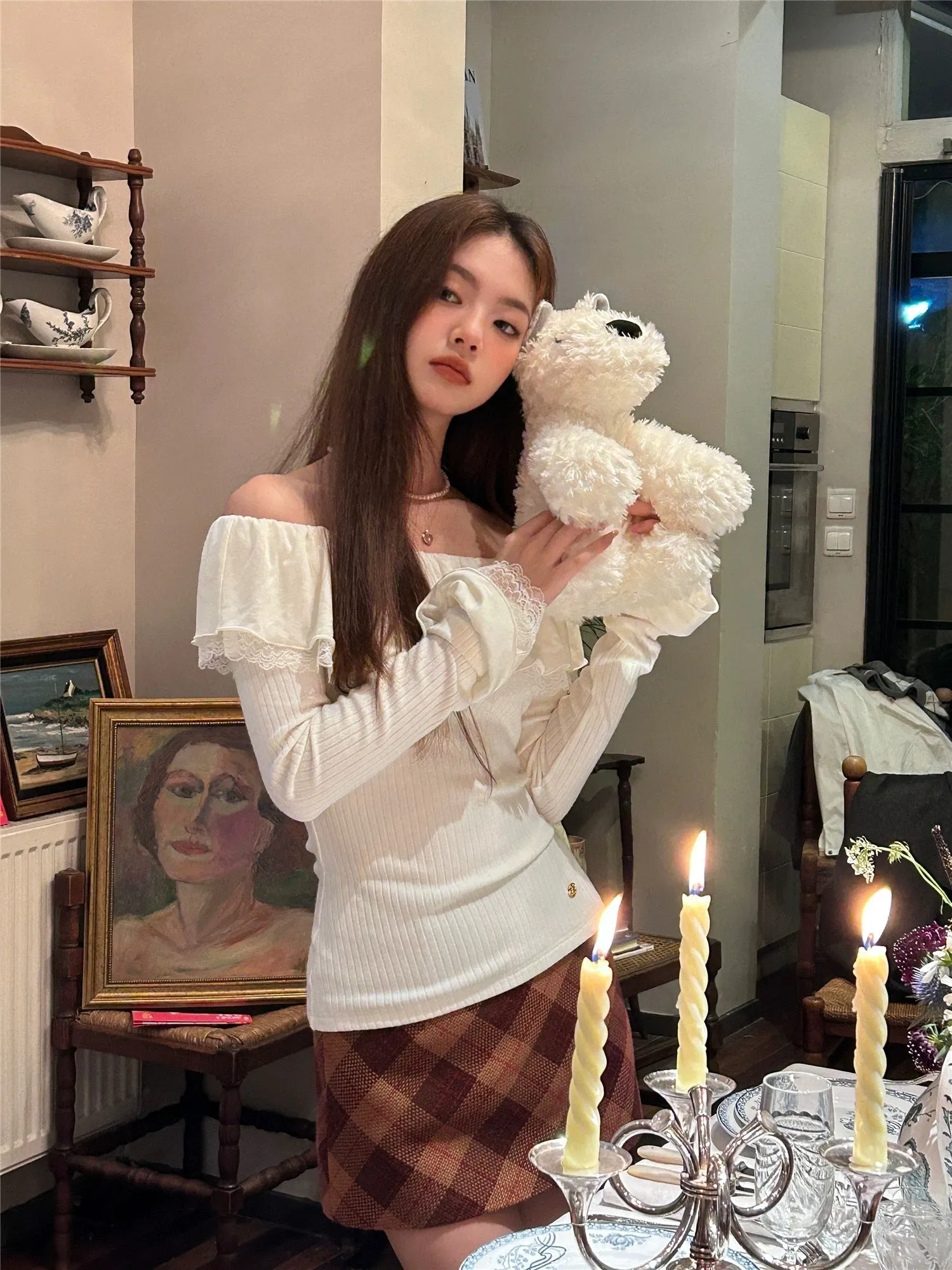 [Mummy Cat] Fluffy French Lace Top