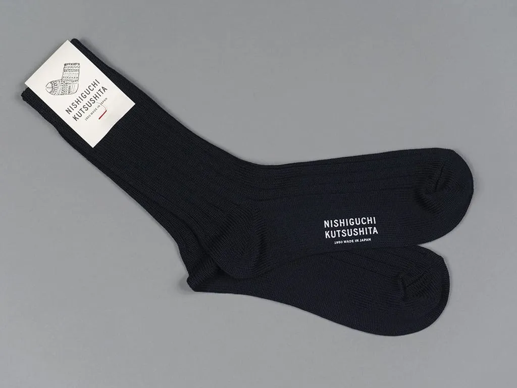 Nishiguchi Kutsushita Egyptian Cotton Ribbed Socks Black