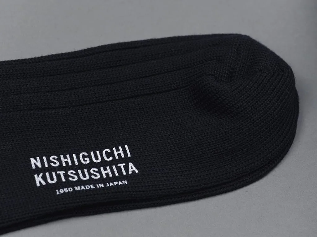 Nishiguchi Kutsushita Egyptian Cotton Ribbed Socks Black