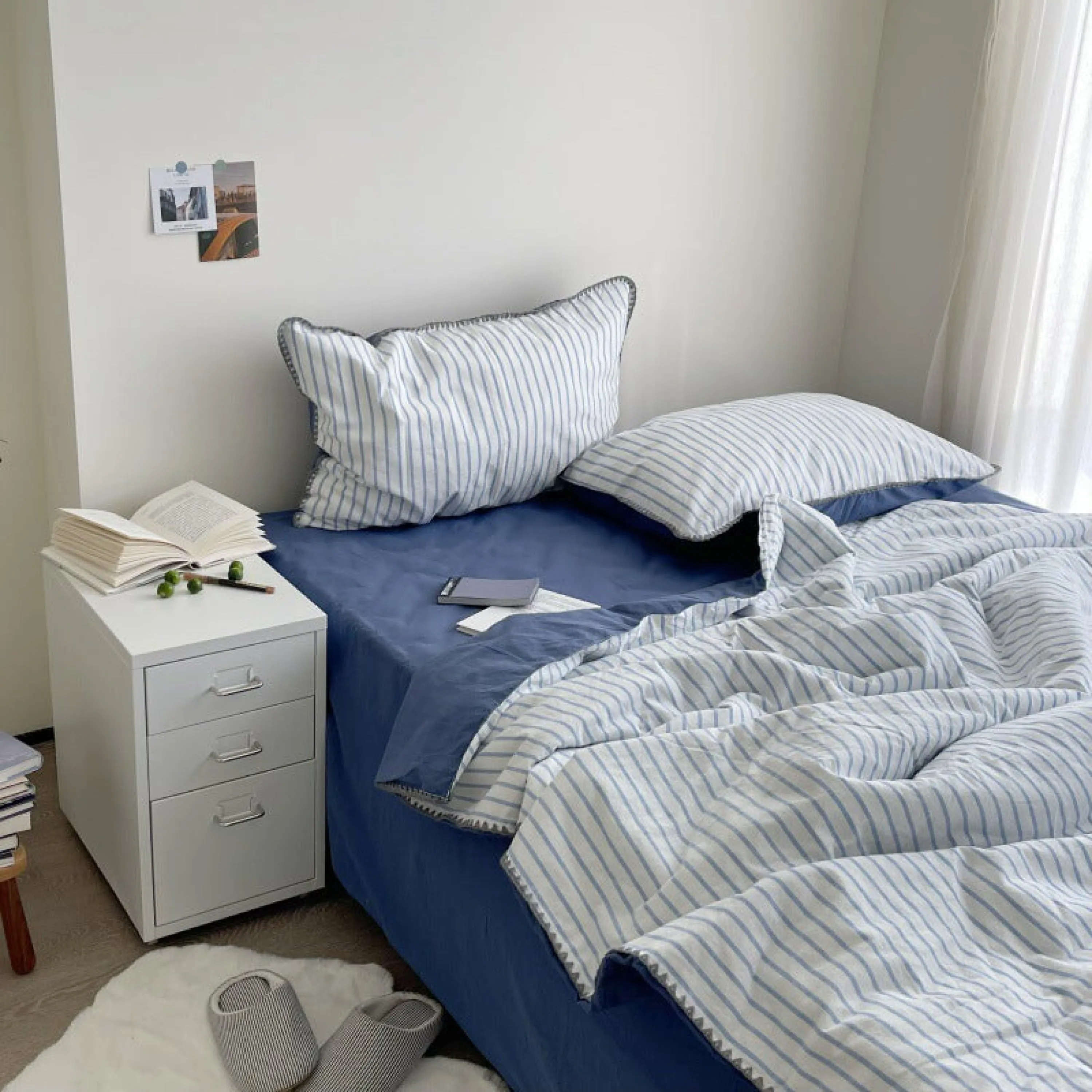 Pastel Striped Blanket Set / Blue