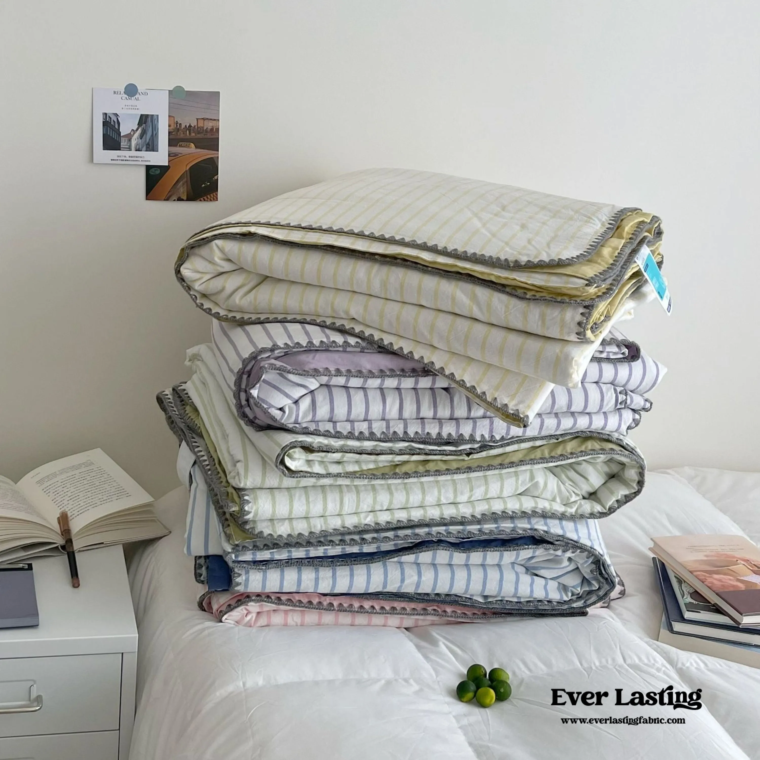 Pastel Striped Blanket Set / Green