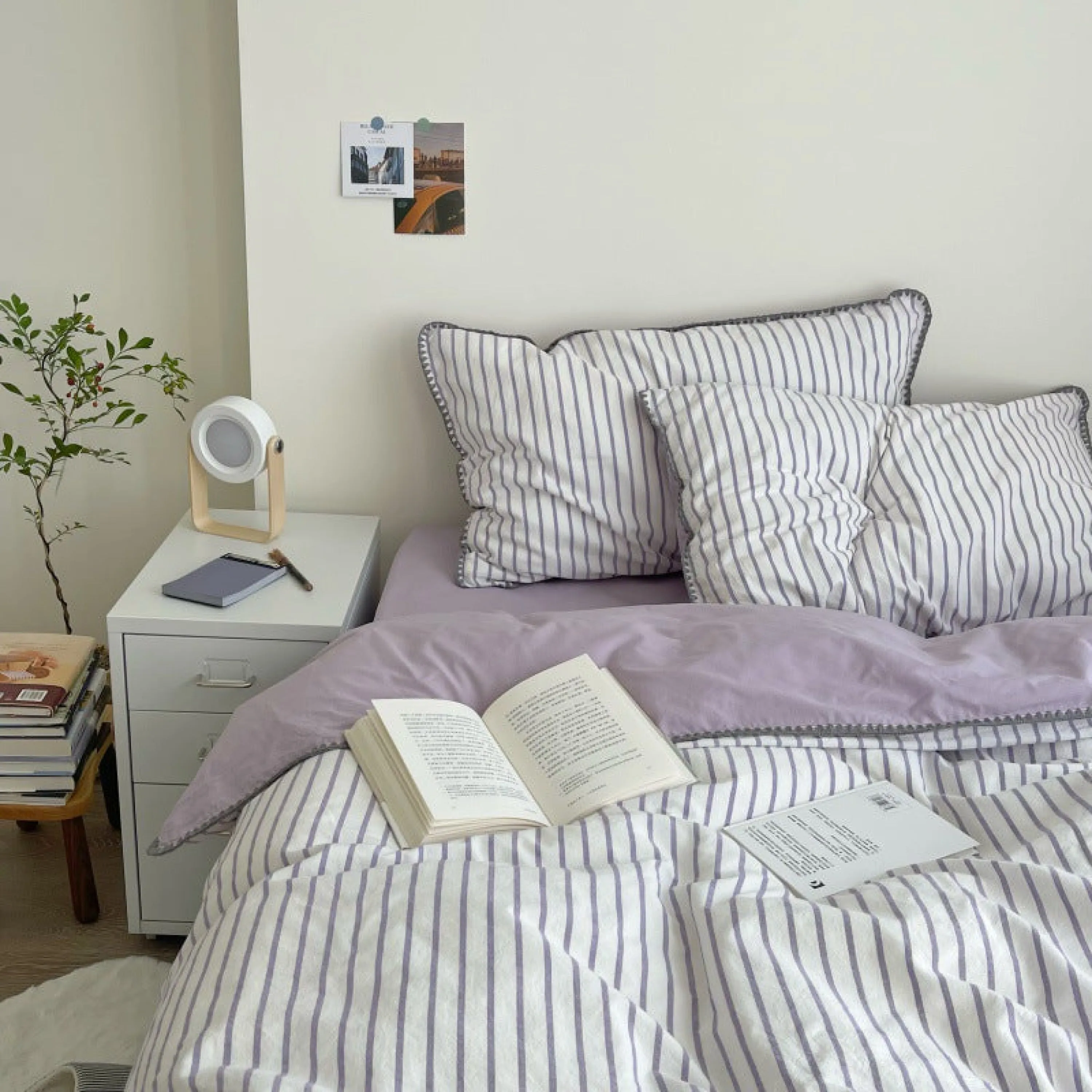 Pastel Striped Blanket Set / Green