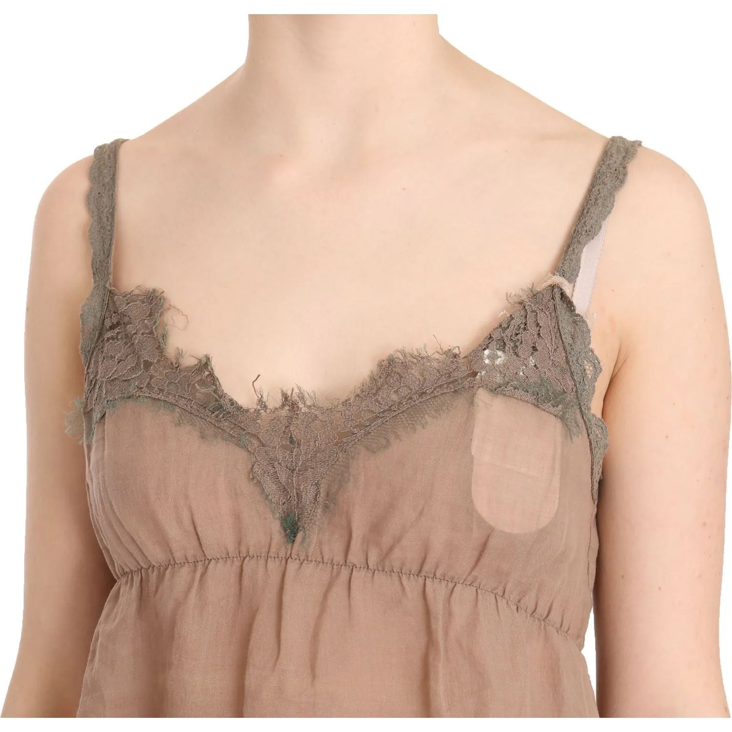 PINK MEMORIES Elegant Lace Brown Linen Blouse