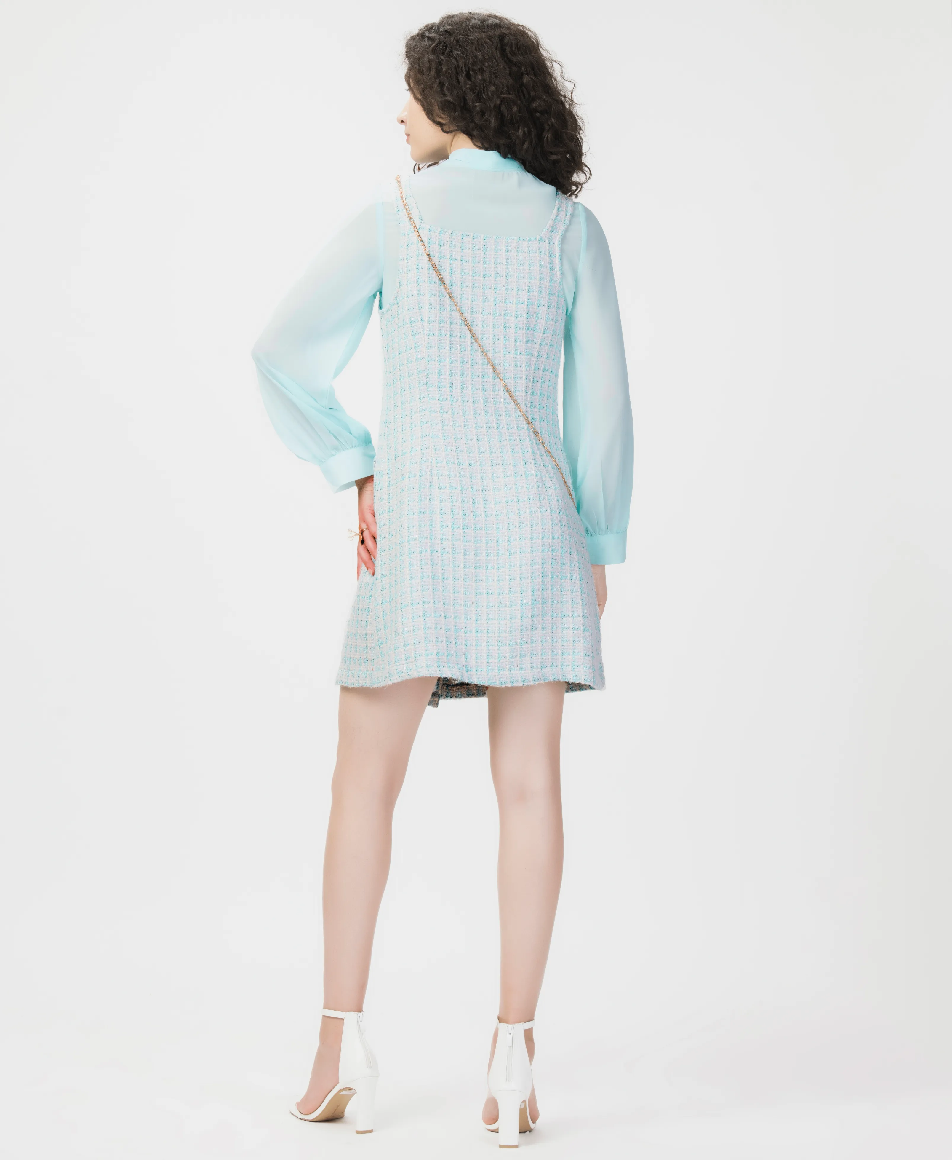 Elegant Plaid Tweed 2-Piece Designer Dress Set