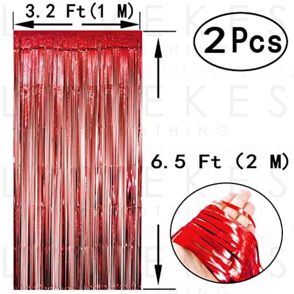 Red White Metallic Tinsel Foil Fringe Curtain Circus Welcome Carnival Under The Top Birthday Baby Shower Graduation Halloween Wedding Valentines Day Party Photo Booth Backdrop Decoration, 4pc