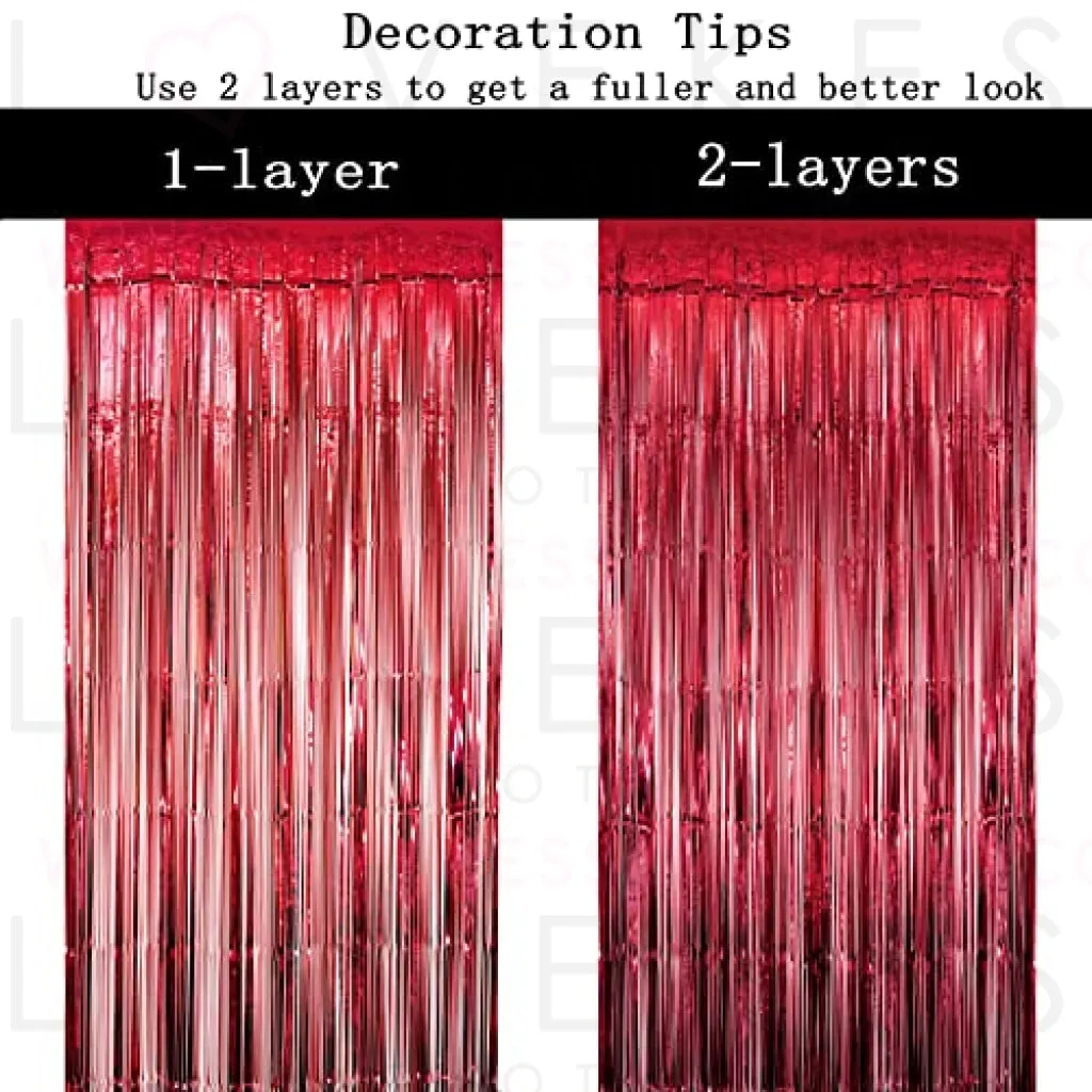 Red White Metallic Tinsel Foil Fringe Curtain Circus Welcome Carnival Under The Top Birthday Baby Shower Graduation Halloween Wedding Valentines Day Party Photo Booth Backdrop Decoration, 4pc