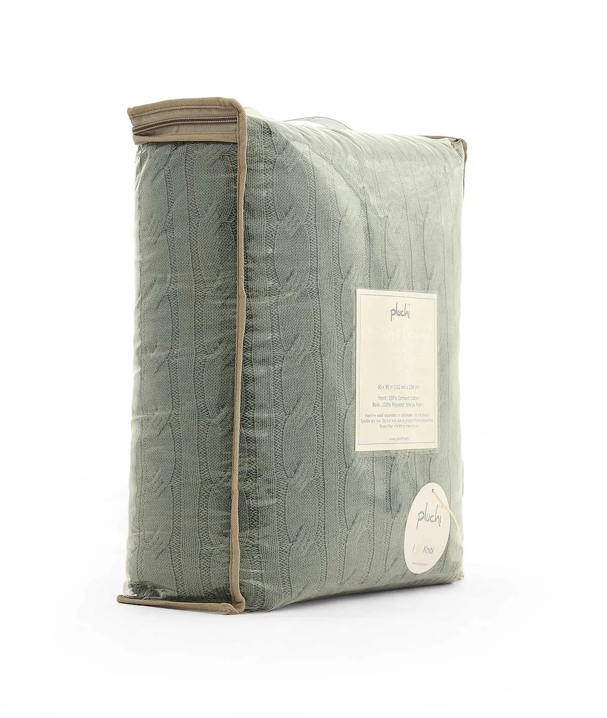 Snake Cable Cotton Knitted Single Bed Sherpa Blanket (Blue Daisy)