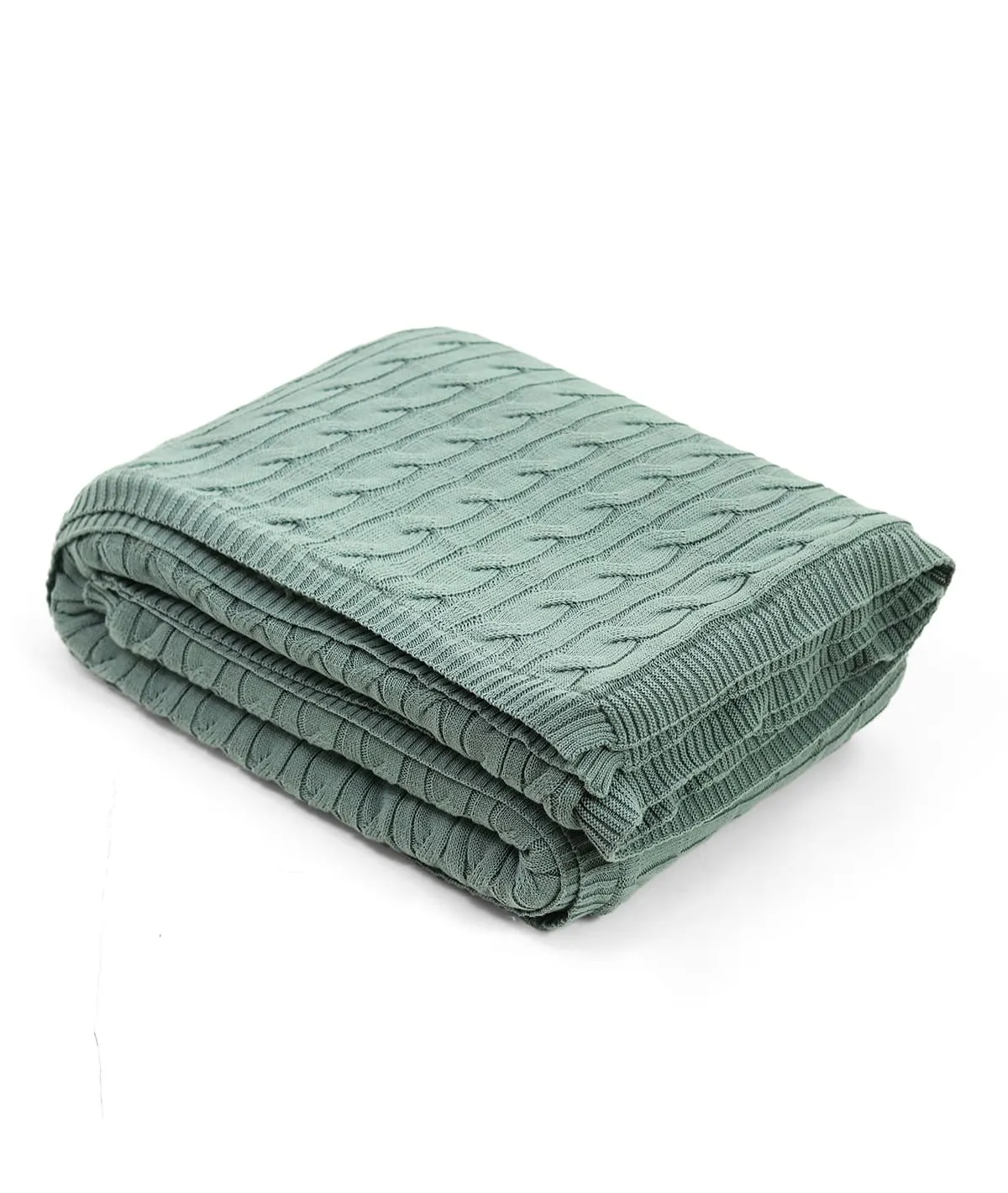 Snake Cable Cotton Knitted Single Bed Sherpa Blanket (Blue Daisy)