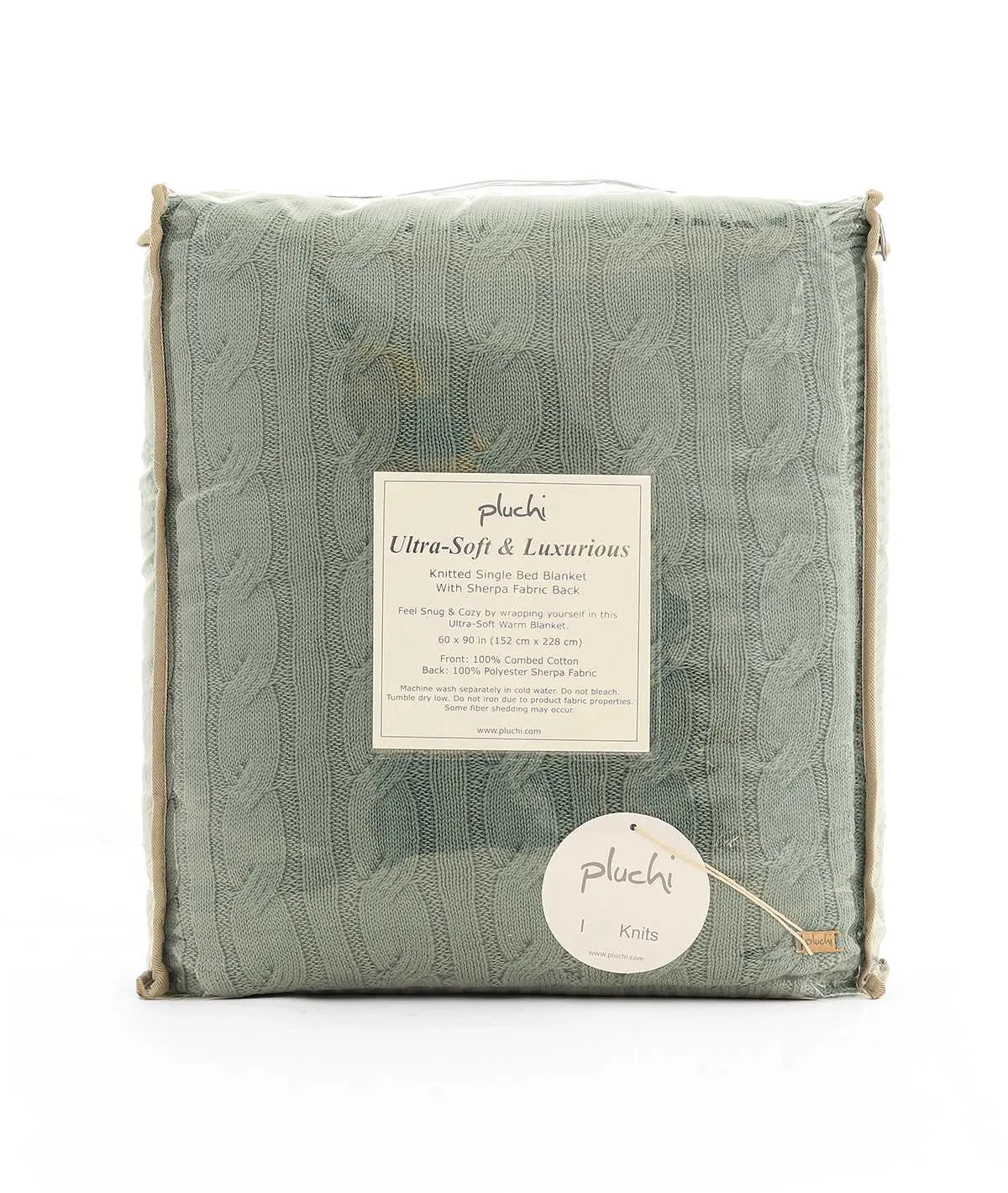 Snake Cable Cotton Knitted Single Bed Sherpa Blanket (Blue Daisy)